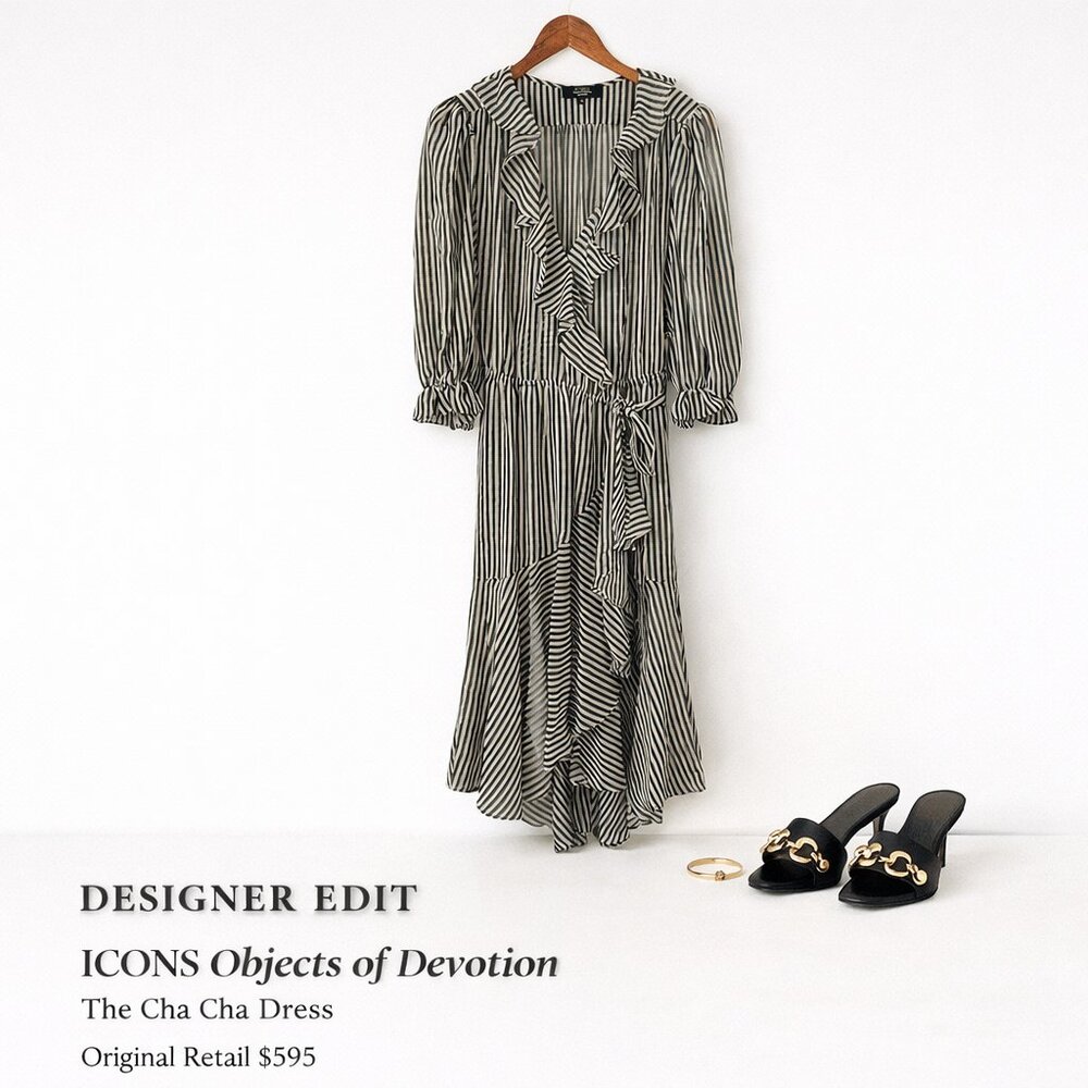 Icons Objects of Devotion Stripe Flamenco Ruffle Dress Black White M NWT